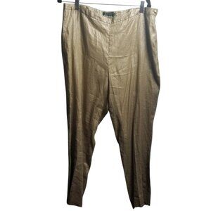 Lauren Ralph Lauren Women's Linen Cropped Gold Tan Straight Pant Sz 16W